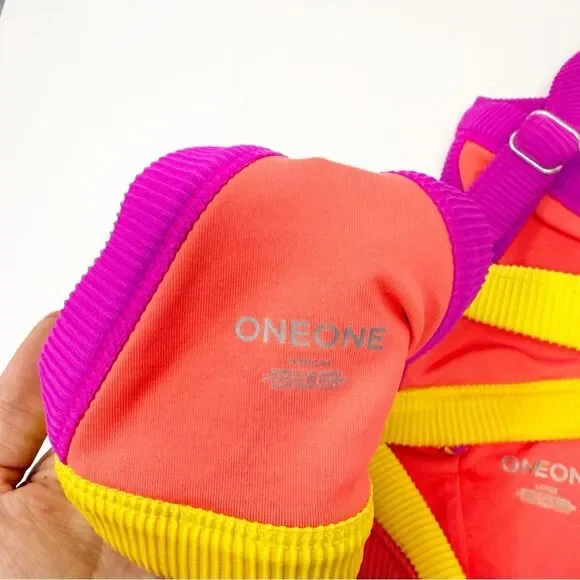 Oneone bikini Ribbed Neon Orange Triangle Bikini Set Beach Medium Large